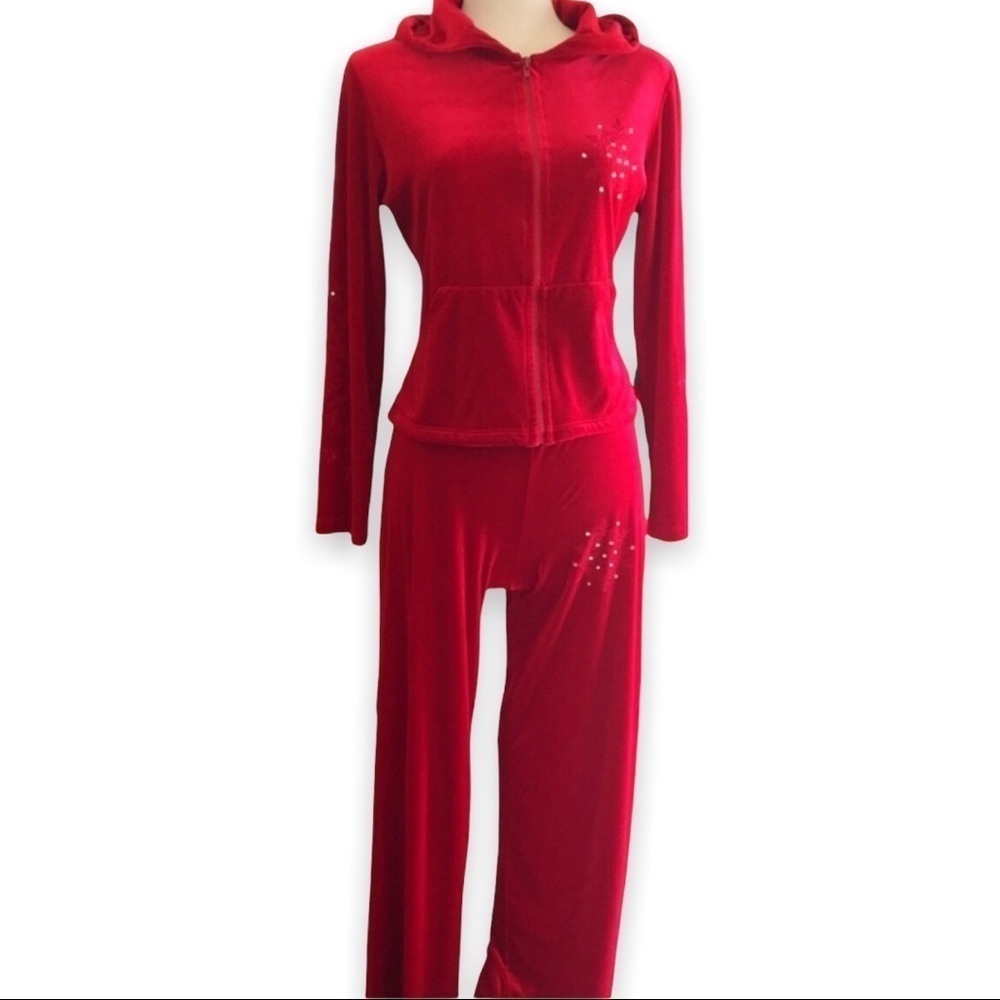 Vintage Nally & Millie Hoodie & Pants Red Velour S-M